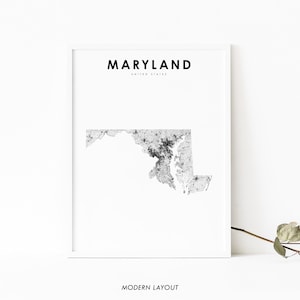 Maryland Map Print, State Road Map Print, MD USA United States Map Art Poster, Baltimore, Nursery Room Wall Office Decor, Printable Map