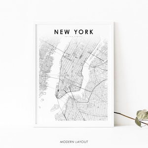 Manhattan NY Karte Print, New York City NYC USA Karte Kunst Poster, Straße Road Map Druck, Kinderzimmer Wand Büro Dekor, druckbare Karte