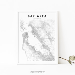 Bay Area CA carte impression, California USA carte Art affiche, South Bay City Road rue carte impression, pépinière chambre mur bureau Decor, carte imprimable