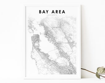 Bay Area CA Map Print, California USA Map Art Poster, South Bay City Road Street Map Print, Nursery Room Wall Office Decor, Printable Map