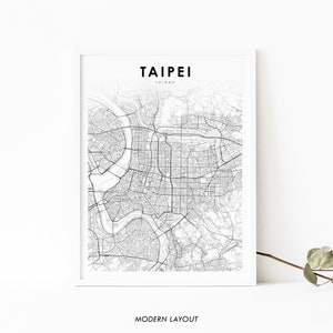 Impressão de mapa de Taipei Taiwan, pôster de arte de mapa, 臺北 臺北市 臺灣 中華民國 Taipei, impressão de mapa de estradas da cidade, decoração de escritório de parede de quarto de berçário, mapa para impressão
