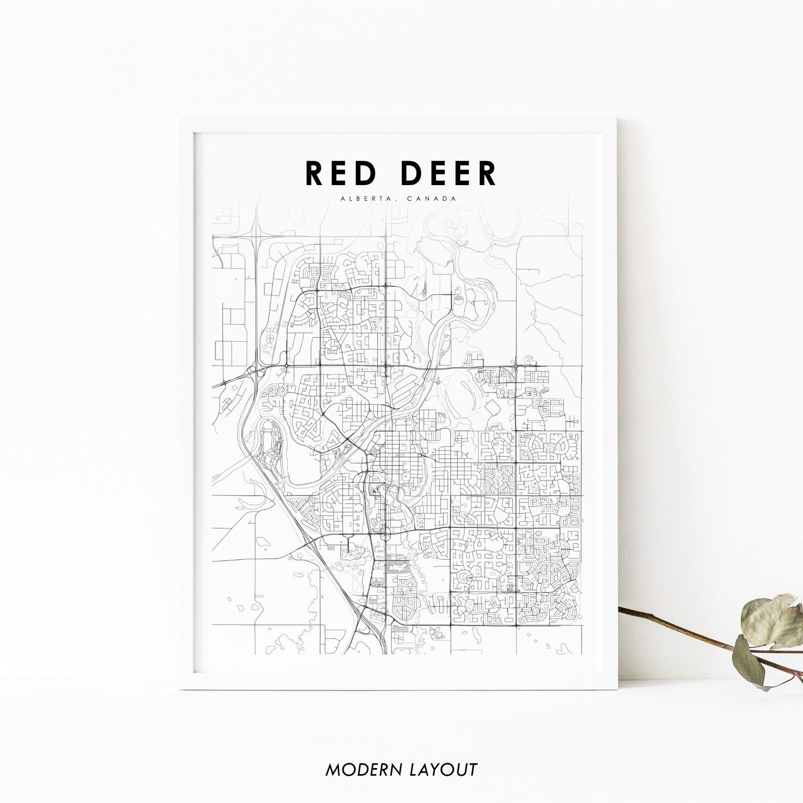 Red Deer Alberta Map Print AB Canada Map Art Poster Edmonton Etsy