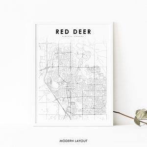 Red Deer Alberta Map Print, AB Canada Map Art Poster, Edmonton Calgary Street Road Map Print, Nursery Room Wall Office Decor, Carte imprimable