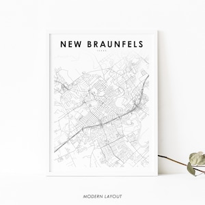 Nieuwe Braunfels TX Kaart Print, Texas USA Kaart Art Poster, San Antonio, City Street Road Map Print, Kinderkamer Muur Kantoor Decor, Afdrukbare kaart