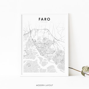 Impressão de mapa de Faro Portugal, pôster de arte de mapa, Algarve PT, impressão de mapa de estradas da cidade, decoração de parede de quarto de berçário, mapa imprimível