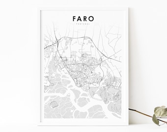 Faro Portugal Map Print, Map Art Poster, Algarve PT, City Street Road Map Print, Nursery Room Wall Office Decor, Printable Map