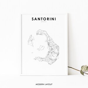 Santorini Griechenland Karte Print, Karte Kunst Poster, Thera Thira Street Road Map Print, Kinderzimmer Wand Büro Dekor, druckbare Karte