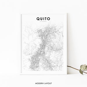 Impressão de mapa da área de Quito, Equador, pôster de arte de mapa, Pichincha, impressão de mapa de estradas de ruas da cidade, decoração de escritório de parede de berçário, mapa para impressão
