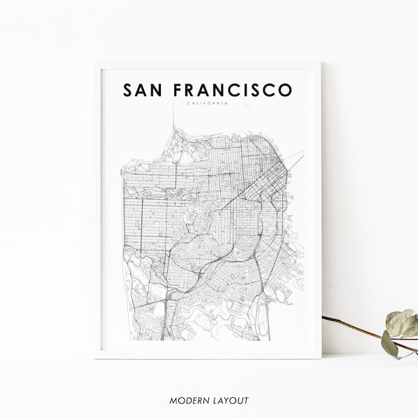 San Francisco CA Karte Print, Kalifornien USA Karte Kunst Poster, SF Bay, Stadt Straße Road Map Print, Kinderzimmer Wand Büro Dekor, druckbare Karte