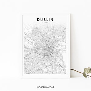 Dublin Irland Karte Print, Karte Kunst Poster, Leinster, City Street Road Map Print, Kinderzimmer Wand Büro Dekor, druckbare Karte