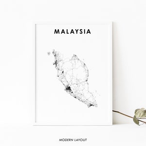 Malaysia Peninsular Map Print, Country Road Map Poster, Kuala Lumpur Putrajaya Map Art, Nursery Room Wall Office Decor, Printable Map
