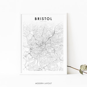 Bristol England Karte Druck, Vereinigtes Königreich UK Karte Kunst Poster, Stadt Straße Straßenkarte Druck, Kinderzimmer Wand Büro Dekor, druckbare Karte