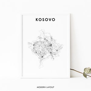 Kosova Karte Drucken, Land Straße Karte Poster, Kosova Kosovës Косово Pristina Karte Kunst, Kinderzimmer Wand Büro Dekor, druckbare Karte