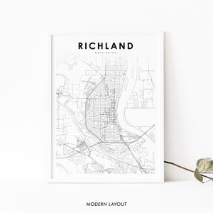 Richland WA Karte Print, Washington USA Karte Kunst Poster, Tri-Cities City Street Road Map Print, Kinderzimmer Büro Wand Dekor, druckbare Karte