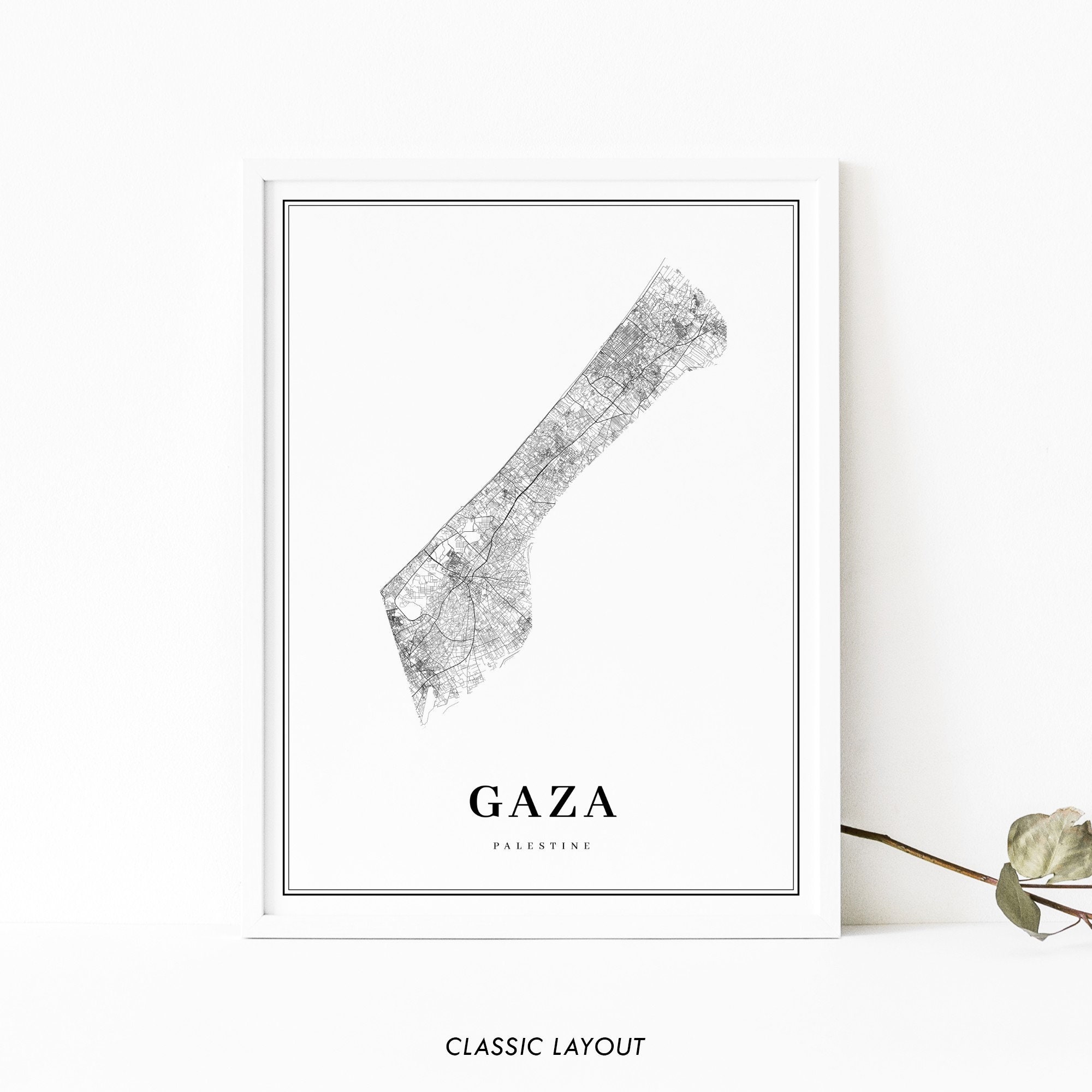 Gaza Print Gaza Strip Palestine Map Print, Road Map Print, قطاع غزة Gaza City ...