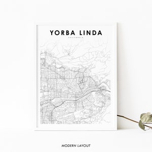 Yorba Linda CA Karte Print, Kalifornien USA Karte Kunst Poster, Orange County City Street Road Map Print, Kinderzimmer Büro Wand Dekor, printable