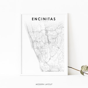 Encinitas CA Map Print, California USA Map Art Poster, San Diego City Street Road Map Print, Nursery Room Wall Office Decor, Printable Map