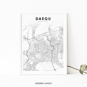 Daegu Südkorea Karte Print, Karte Kunst Poster, Daeku 대구 대한민국 경상북도 지도, Stadt Straße Karte Druck, Kinderzimmer Wand Büro Dekor, druckbare Karte