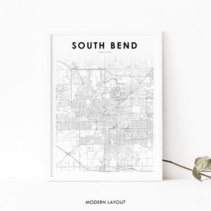 South Bend IN Map Print, Indiana USA Map Art Poster, Notre Dame, City Street Road Map Print, Nursery Room Wall Office Decor, Printable Map