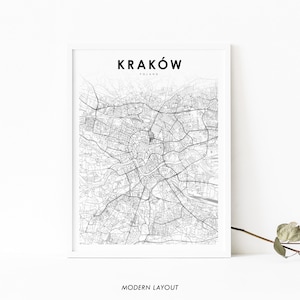 Impressão de mapa de Cracóvia Polônia, pôster de arte de mapa, Cracóvia Cracóvia Polska, impressão de mapa de estradas de ruas da cidade, decoração de parede de quarto de berçário, mapa para impressão