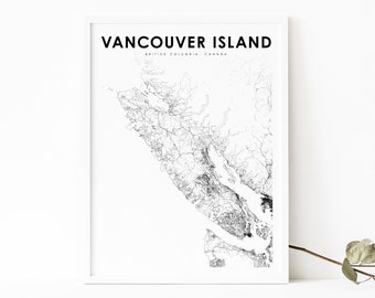 Vancouver Island BC Karte Print, British Columbia Kanada Karte Kunst Poster, Victoria, Road Map, Kinderzimmer Wand Büro Dekor, druckbare Karte