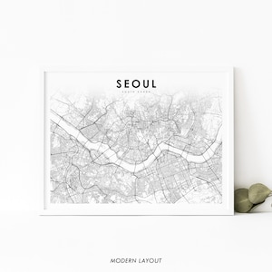 Impressão de mapa de Seul Coreia do Sul, pôster de arte de mapa, 서울 대한민국 한국 남한 지도, impressão de mapa de estradas de ruas da cidade, decoração de escritório de parede de berçário, mapa para impressão