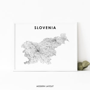 Slovenië kaart afdrukken, land routekaart poster, Slovenija Europa Ljubljana kaart kunst, kinderkamer muur kantoor decor, afdrukbare kaart