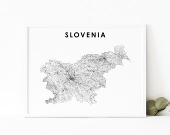 Mapa Słowenii Wydruk, Plakat z mapą drogową kraju, Słowenia Europa Ljubljana Mapa Sztuka, Dekoracja ścienna pokoju dziecięcego w biurze, Mapa do druku