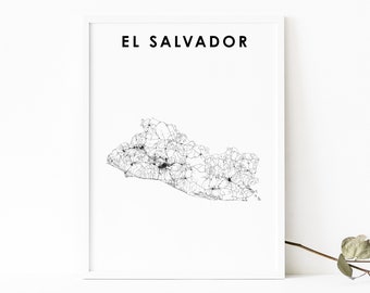 Mapa Salwadoru Wydruk, Plakat artystyczny Country Road Map, Ameryka Środkowa Mapa San Salvador Sztuka, Dekoracja ścienna do pokoju dziecięcego, Wydrukowana mapa