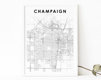 Champaign IL carte impression, Illinois USA carte Art affiche, Urbana, ville rue route carte impression, pépinière chambre mur bureau Decor, carte imprimable