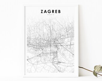Zagreb Croatia Map Print, Map Art Poster, Medvednica, City Street Road Map Print, Nursery Room Wall Office Decor, Printable Map
