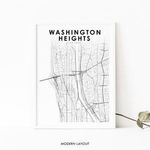 Washington Höhen NY Karte Print, New York USA Karte Kunst Poster, Manhattan Stadt Straßen Karte Druck, Kinderzimmer Wand Büro Dekor, druckbare Karte