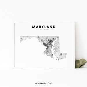 Maryland kaart afdrukken, State Road Map afdrukken, MD USA Verenigde Staten kaart Art Poster, Baltimore, kinderkamer Wall Office Decor, afdrukbare kaart