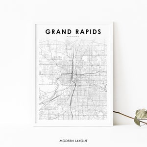 Stampa della mappa MI di Grand Rapids, poster artistico della mappa del Michigan USA, stampa della mappa stradale della città, decorazione dell&#39;ufficio della parete della stanza della scuola materna, mappa stampabile