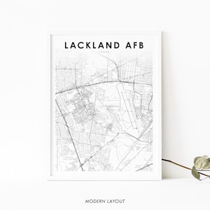 Lackland AFB TX Map Print, San Antonio Texas USA Karte Kunst Poster, Air Force Base City Street Karte Drucken Zimmer Büro Wand Dekor druckbare Karte