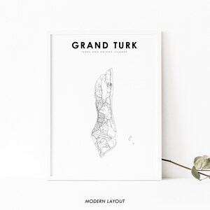 Grand Turk Karte Druck, Turks und Caicos Inseln Karte Kunst Poster, Stadt Straße Straßenkarte Druck, Kinderzimmer Wand Büro Dekor, druckbare Karte