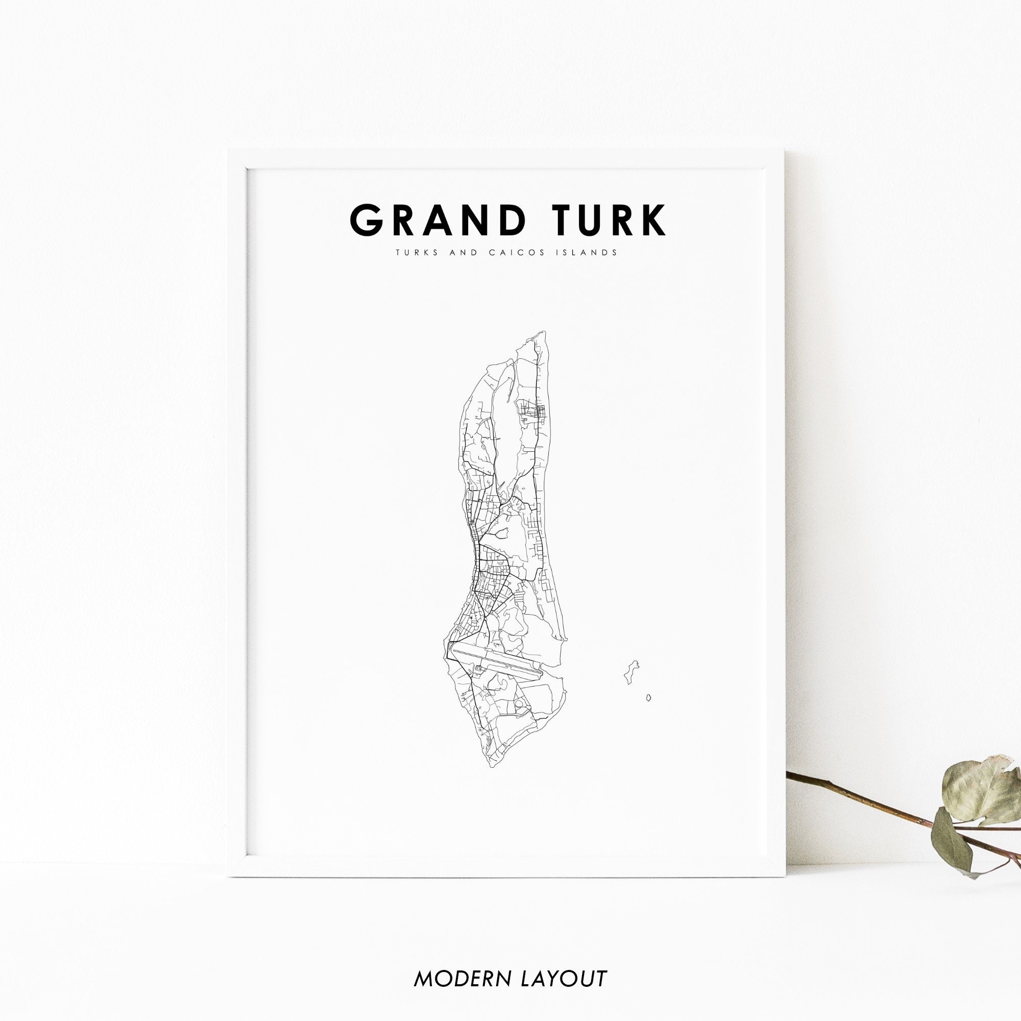 Grand Turk Map Print, Turks and Caicos Islands Map Art Poster, City Street Road Map Print, Nursery Room Wall Office Decor, Printable Map