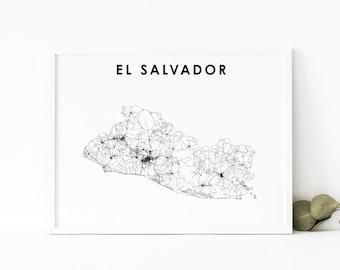 El Salvador carte impression, pays route carte Art affiche, Amérique centrale San Salvador carte Art, pépinière chambre mur bureau Decor, carte imprimable