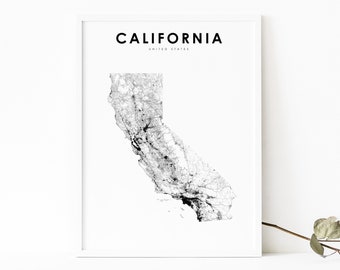 California Map Print, State Road Map Print, California CA USA United States Map Art Poster, Nursery Room Wall Office Decor, Printable Map