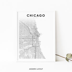Impresión de mapas de Chicago IL, cartel de arte de mapas de Illinois EE. UU., Cook DuPage, impresión de mapas de carreteras de la calle de la ciudad, decoración de la oficina de la pared de la guardería, mapa imprimible