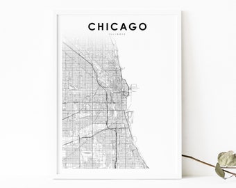 Chicago IL Map Print, Illinois USA Map Art Poster, Cook DuPage, City Street Road Map Print, Nursery Room Wall Office Decor, Printable Map