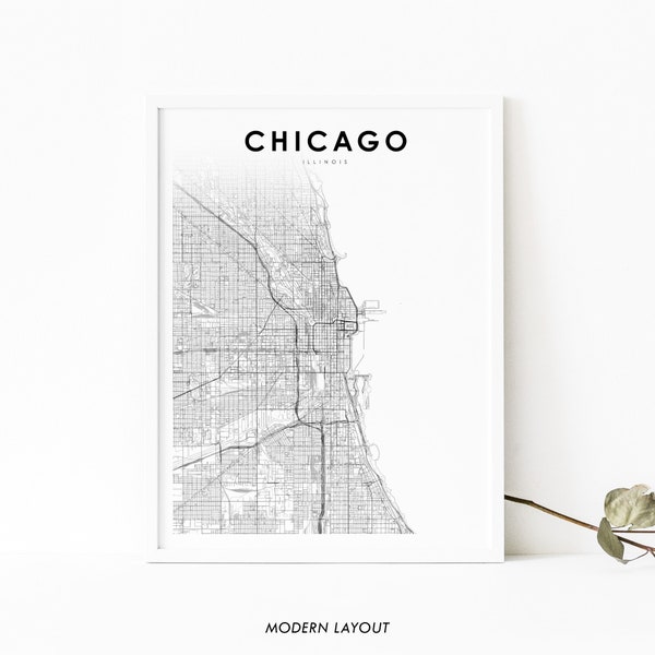 Chicago IL Map Print, Illinois USA Map Art Poster, Cook DuPage, City Street Road Map Print, Nursery Room Wall Office Decor, Printable Map