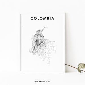 Colombia kaart afdrukken, land routekaart poster, Bogota Bogotá Medellin Cali, kaart kunst, kinderkamer muur kantoor decor, afdrukbare kaart