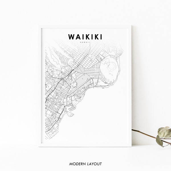 Waikiki Honolulu HI Map Print, Hawaii USA Map Art Poster, O'ahu Oahu City Street Map Print, Nursery Room Wall Office Decor, Printable Map