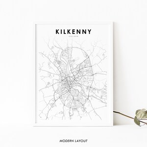 Kilkenny Ireland Map Print, Cill Chainnigh Map Art Poster, Leinster, City Street Road Map Print Nursery Room Office Wall Decor Printable Map