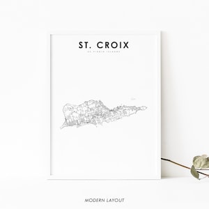 Impressão de mapa das Ilhas Virgens dos EUA de St. Croix, pôster do mapa rodoviário de Saint Croix USVI, arte do mapa do Caribe, decoração de parede do quarto do berçário, mapa para impressão