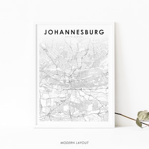 Johannesburg South Africa Map Print, Map Art Poster, City Street Road Map Print, Nursery Room Wall Office Decor, Printable Map
