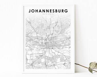Johannesburg South Africa Map Print, Map Art Poster, City Street Road Map Print, Nursery Room Wall Office Decor, Printable Map