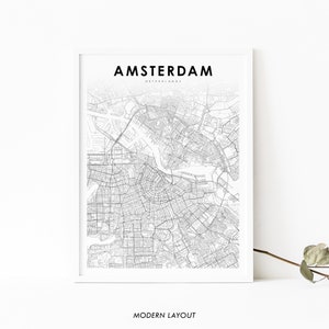 Impressão de mapa de Amsterdã Holanda, pôster de arte de mapa de Holanda Holanda, impressão de mapa de estradas de ruas da cidade, decoração de parede de quarto de berçário, mapa para impressão