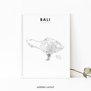 Kaart afdrukken Bali, Indonesië, wegenkaartkunstposter, kaartkunst Kleinere Sunda-eilanden, Denpasar Kuta-kaartafdruk, kamerkantoor muurdecoratie, afdrukbare kaart